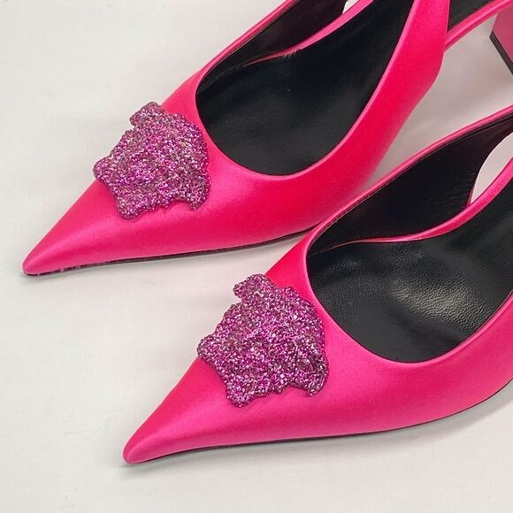 Versace La Medusa Embellished Silk Blend Slingback Pump size 37.5 - Picture 5 of 14